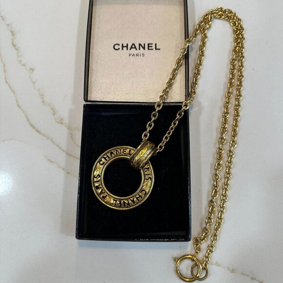 Vintage Chanel Gold Plated Round Medallion and Chain
